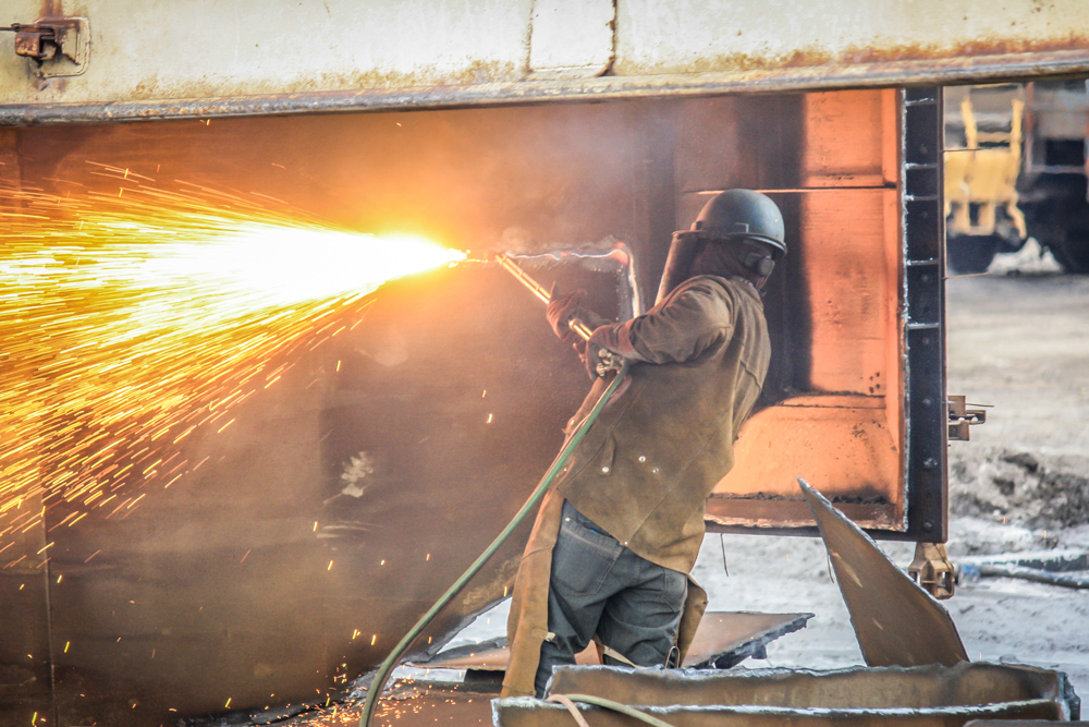 Torch cutting during a specialty demolition project